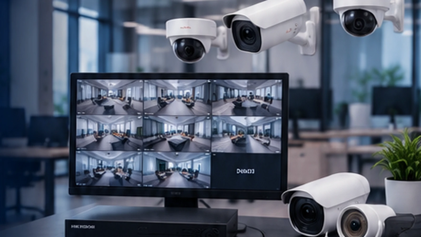 CCTV cameras, monitoring screen and recorder for business surveillance