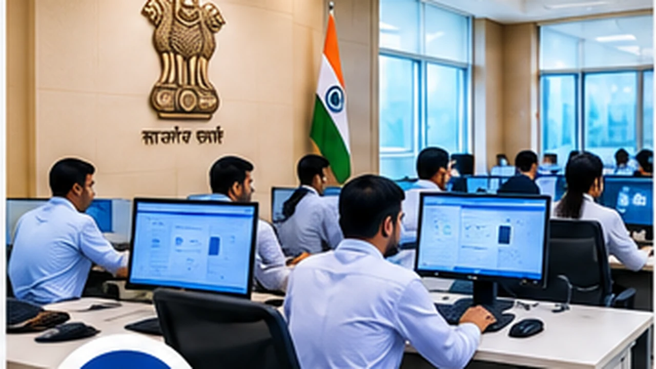 Government office with staff using computer systems