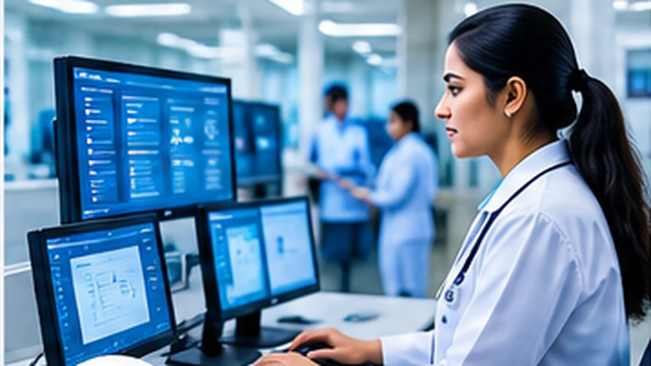 Healthcare professional using secure hospital IT systems